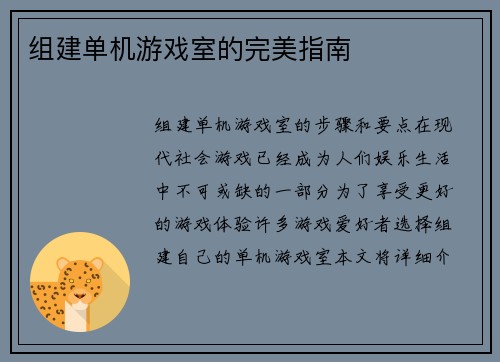 组建单机游戏室的完美指南